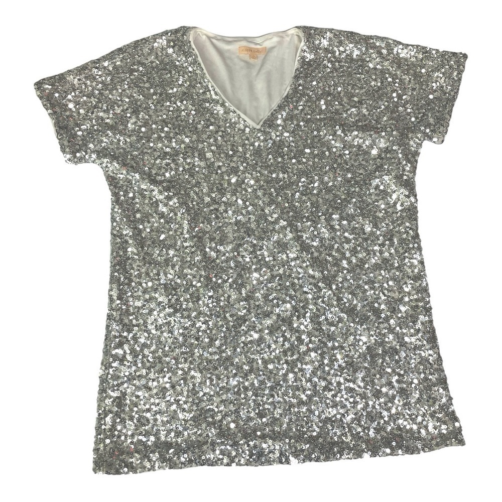 Hidden Label Silver Sequin Dress Size Small - Short Sleeve, V-Neck, Fully Lined - Picture 7 of 11